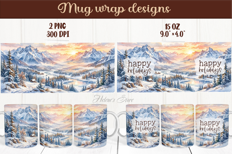 Winter mug wrap sublimation | Mountains camping mug wrap png
