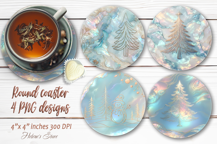 Silver Christmas tree round coaster sublimation designs png