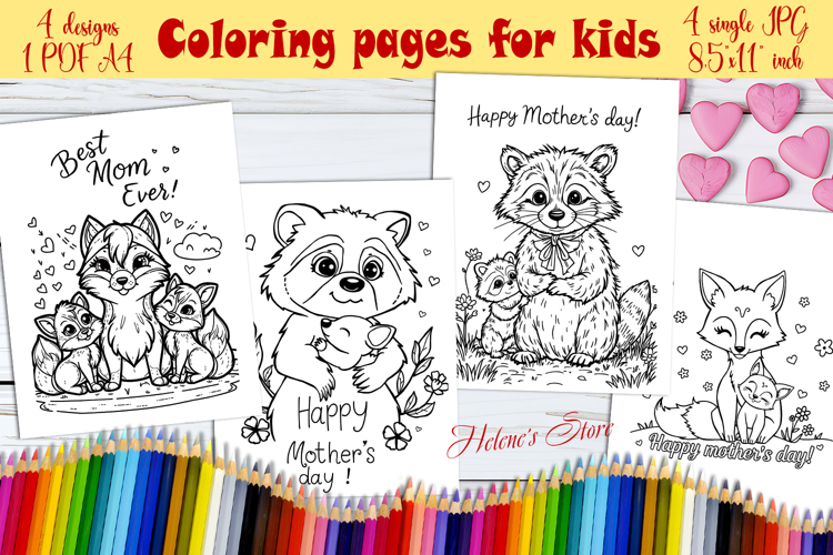 Happy Mothers Day Coloring Book Pages jpeg|Cute animals mom