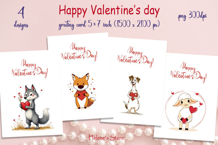 Happy Valentines day greeting card png| Retro animals design