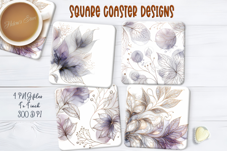 Beautiful purple autumn leaves square coasters design png