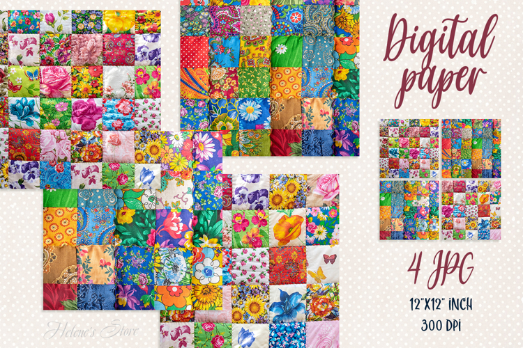 Patchwork farmhouse retro digital papers |Scrap booking jpeg