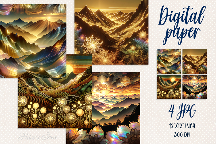 Sunset mountains digital paper| Pearl fanatsy scrap booking