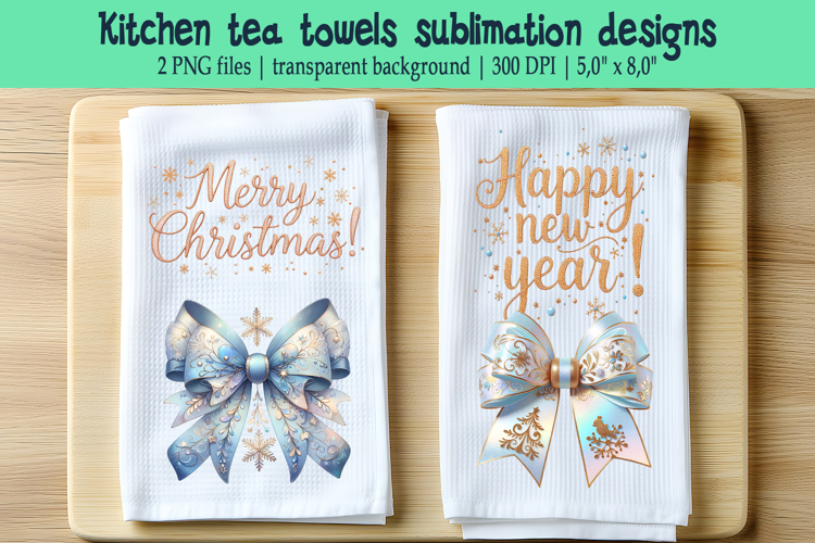 Christmas Coquette bows sublimation kitchen tea towel png