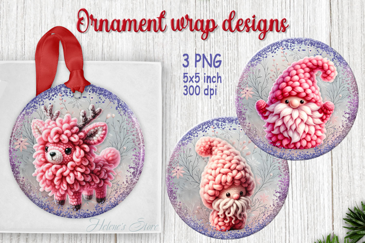 Christmas sweet gnome round ornament designs png|Pink deer