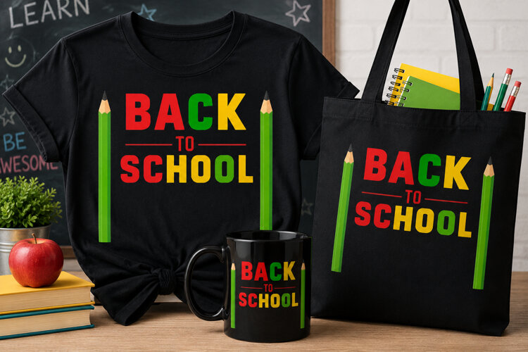 Back to School PNG, Colorful Pencil Frame Design example image 1