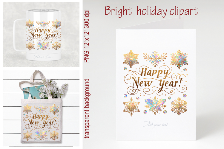 Bright Happy New Year quote sublimation design clipart png