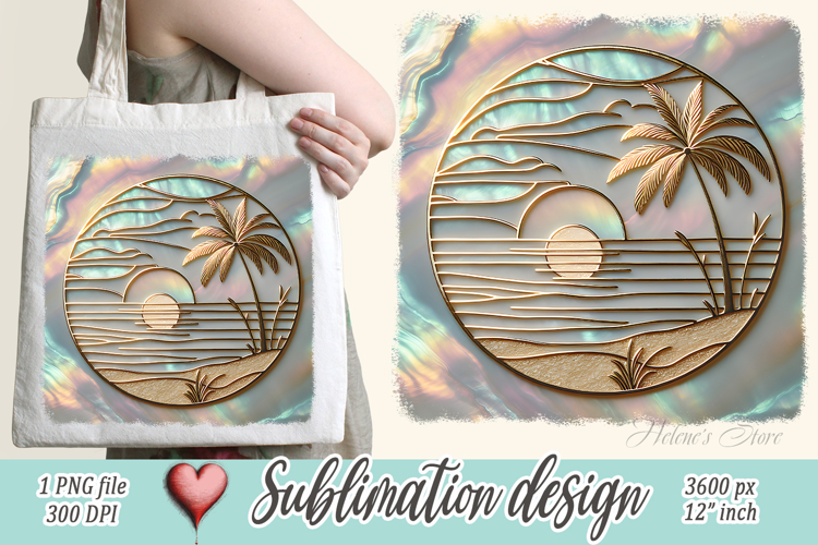 Gold summer beach palm tree sublimation designs |Pearl ocean