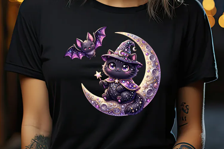 Cute Halloween clipart | Kawaii black cat sublimation design