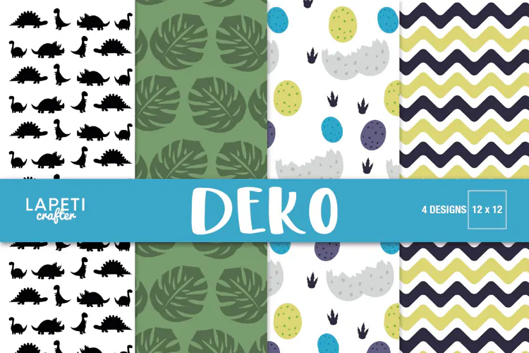 Dinosaur Digital Paper, Dino Eggs Leaves Scrapbook Patterns