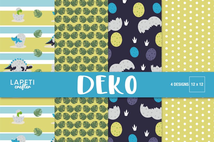 Dinosaur Digital Paper with Dino Eggs, Tropical Leaves