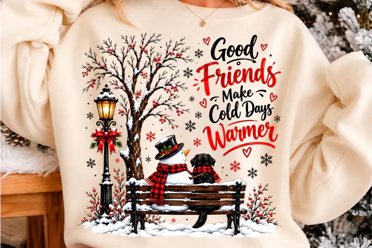 Snowman and Dog Winter Friendship Sublimation PNG