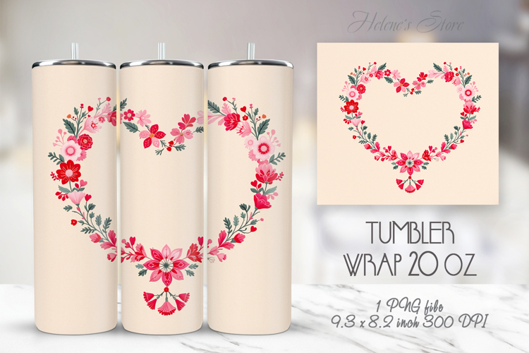 Pastel heart & flowers straight skinny tumbler 20 oz wrap
