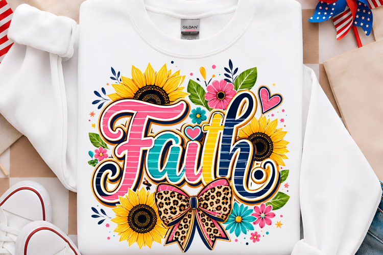 Faith Sunflower Leopard Bow PNG