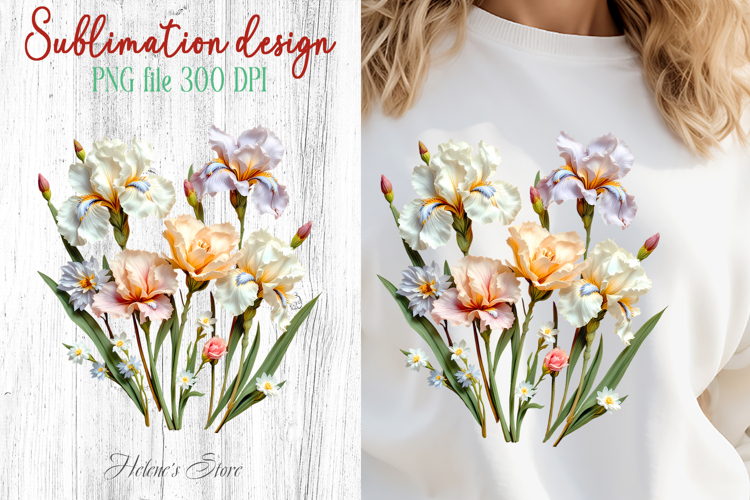 Iris flowers sublimation design png |Delicate Floral Clipart