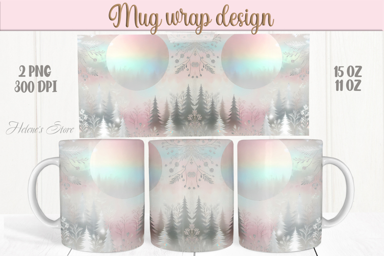 Pastel Christmas mug wrap png | Silver scene mug sublimation