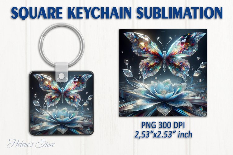 3d Crystal butterfly keychain sublimation | Square keychain example image 1