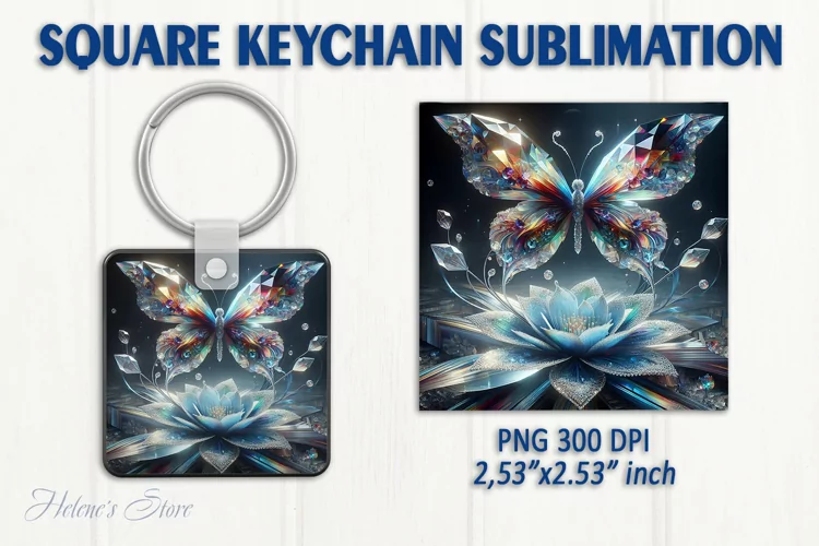 3d Crystal butterfly keychain sublimation | Square keychain