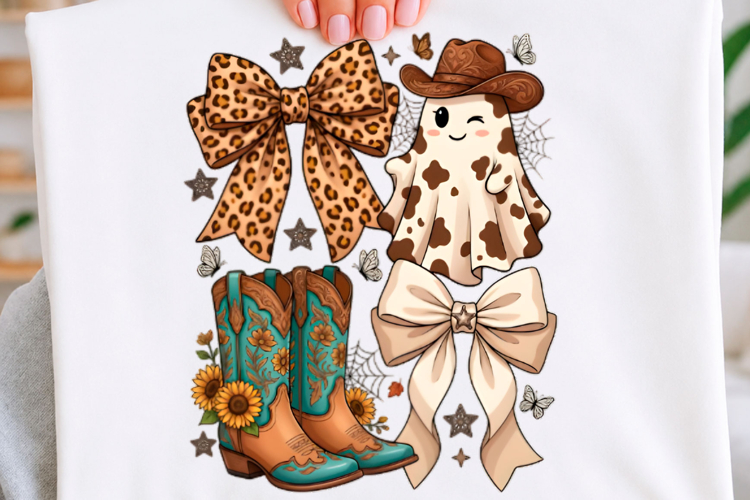 Western Cowgirl Ghost & BootsT-shirt Png