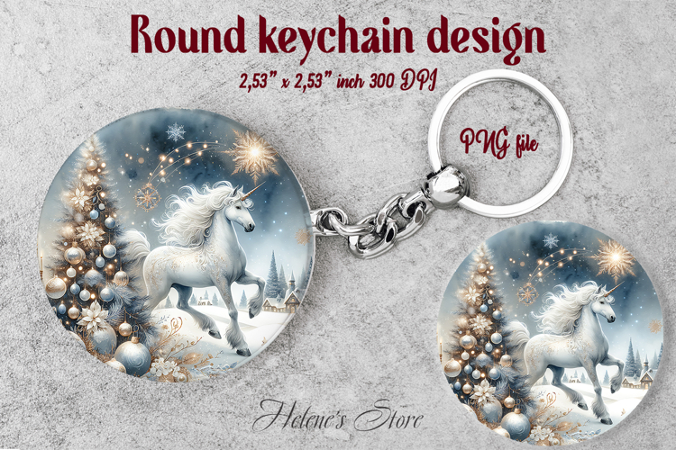 Christmas round keychain design|Magic unicorn Car coaster