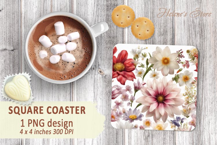 Floral bouquet square Coaster sublimation | Coaster square example image 1