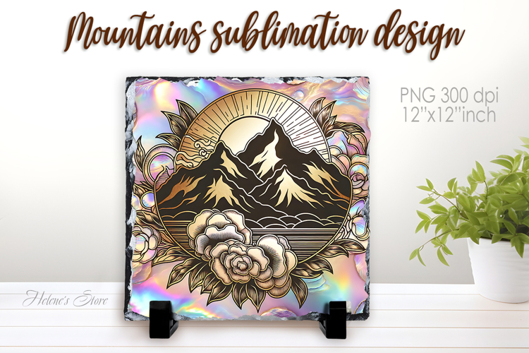 Magic mountains slate design png | Fanatsy night landscape