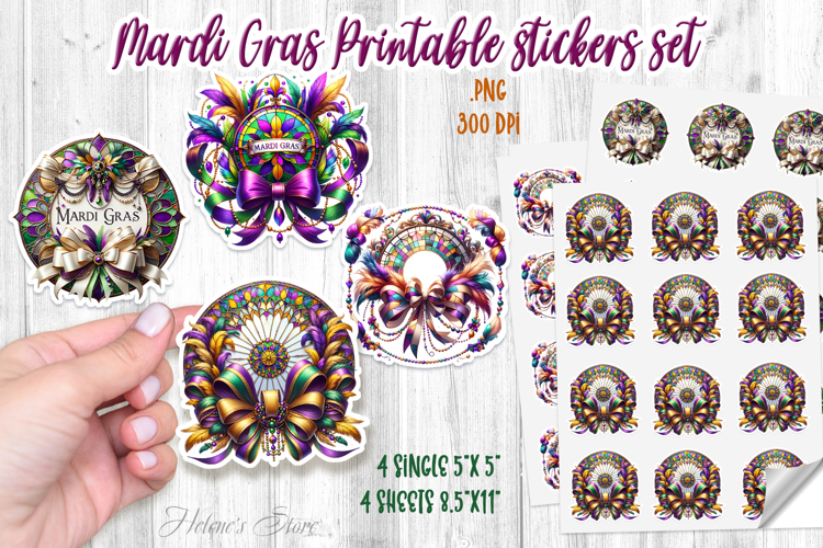 Mardi Gras coquette bow printables stickers and sheet