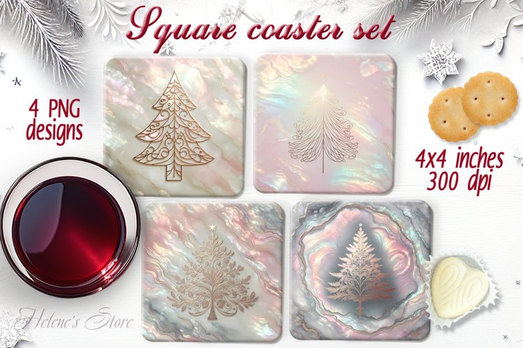 Gold Christmas tree square coaster sublimation designs png