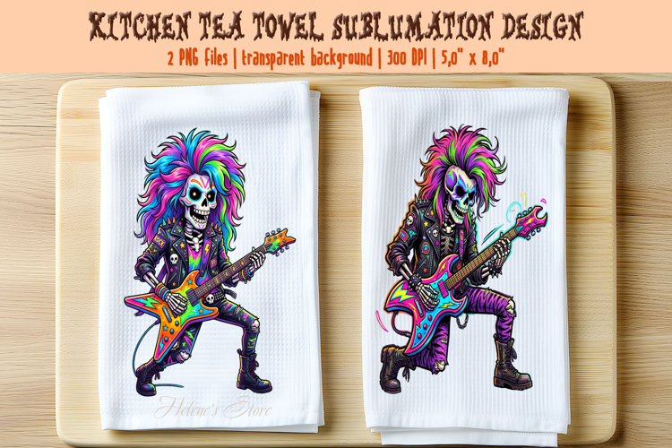 Funny Halloween Rock Skeleton kitchen towel designs PNG