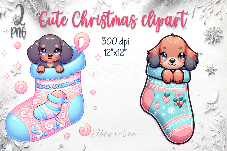 Christmas cute dogs in socks clipart| Winter t shirt designs