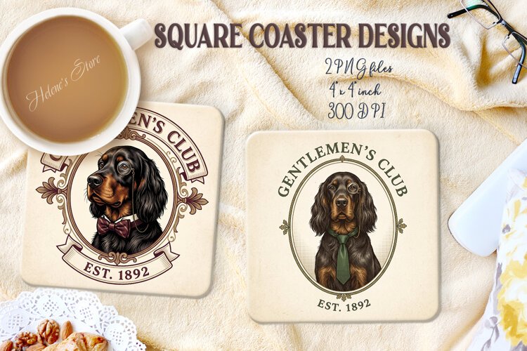 Vintage Gentlemen Dog square coasters sublimation design png example image 1
