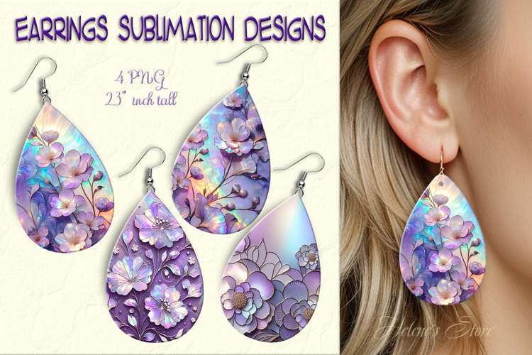 Shine Floral Lilac Iridescent Earrings sublimation designs