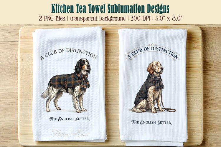 English Setter Dog kitchen tea towel sublimation designs png example image 1