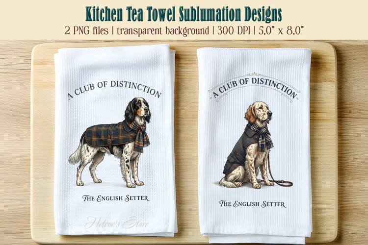 English Setter Dog kitchen tea towel sublimation designs png