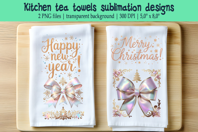 Christmas Coquette bows sublimation kitchen tea towel png