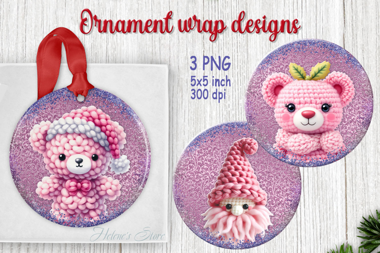 Christmas sweet bear round ornament designs png| Pink gnome