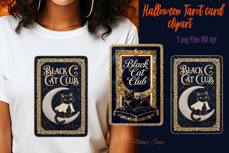 Black Cat Club sublimation design|Halloween Tarot card png