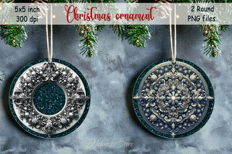 Christmas vintage round ornament sublimation designs PNG