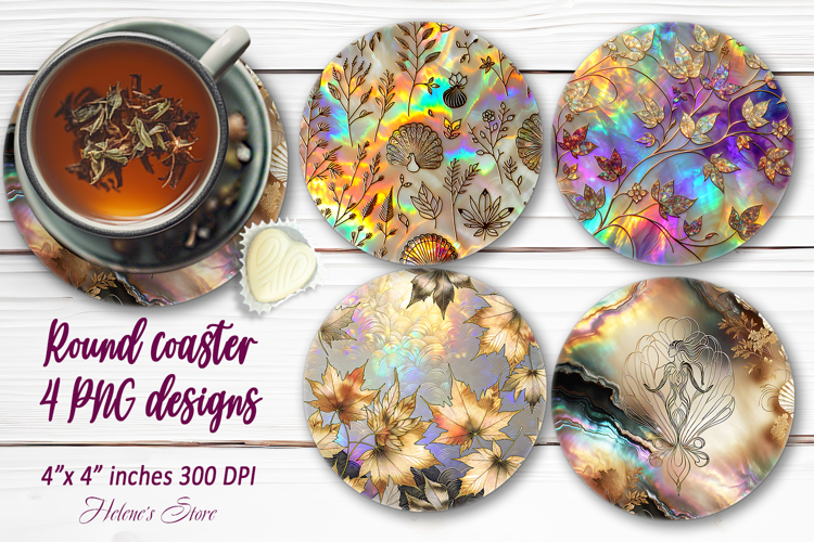 Colorful golden leaves round coaster sublimation designs png