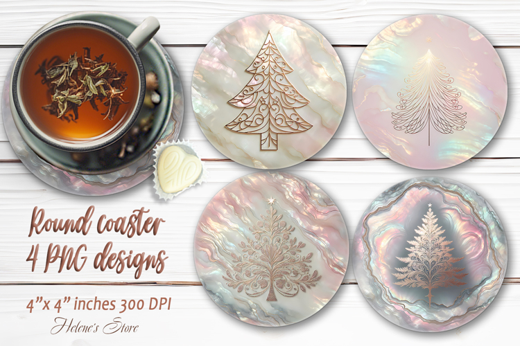 Silver Christmas tree round coaster sublimation designs png