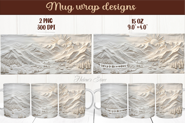 Mountains ceramic mug wrap sublimation | 3D Winter mug wrap