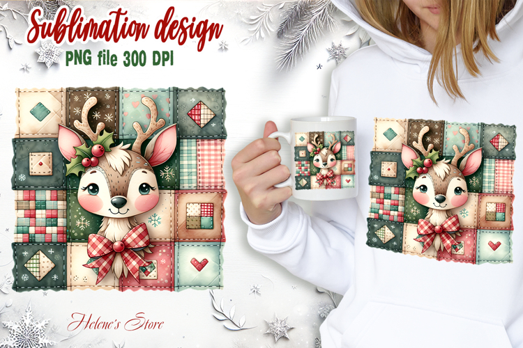 Cute Christmas deer clipart Retro patchwork shirt designs
