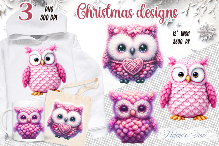 Pink Christmas crochet yarn toy clipart|Cute sublimation png