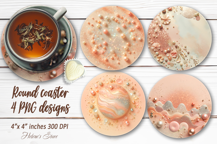 Pastel send pearl abstract round coaster sublimation png