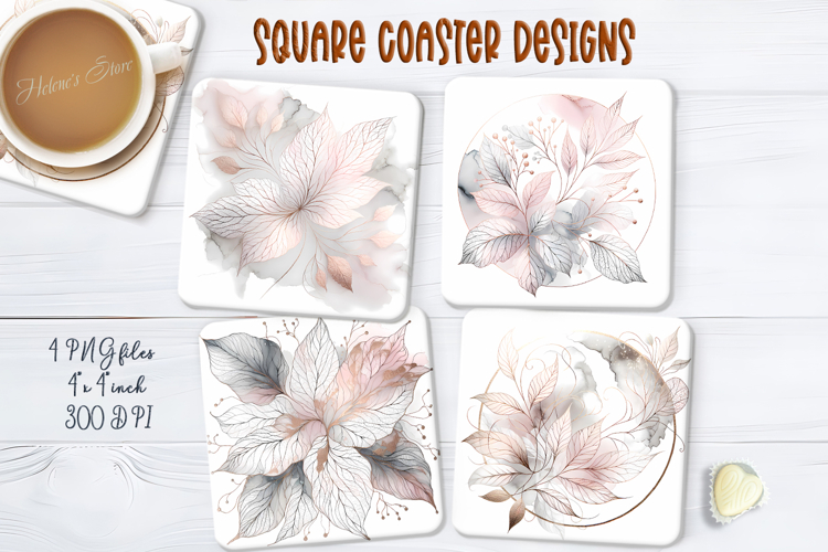Pink autumn leaves square coasters png |Luxury floral design