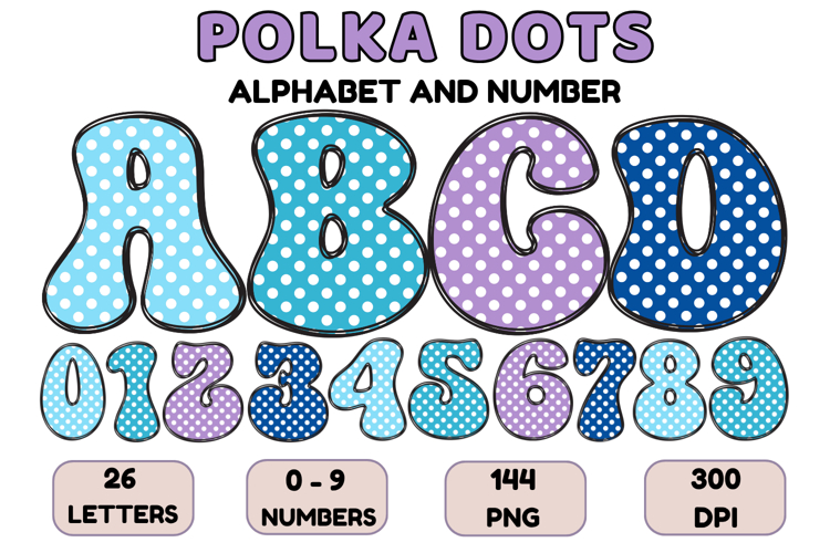 Polka Dots Alphabet Letters & Numbers Clipart PNG 300DPI