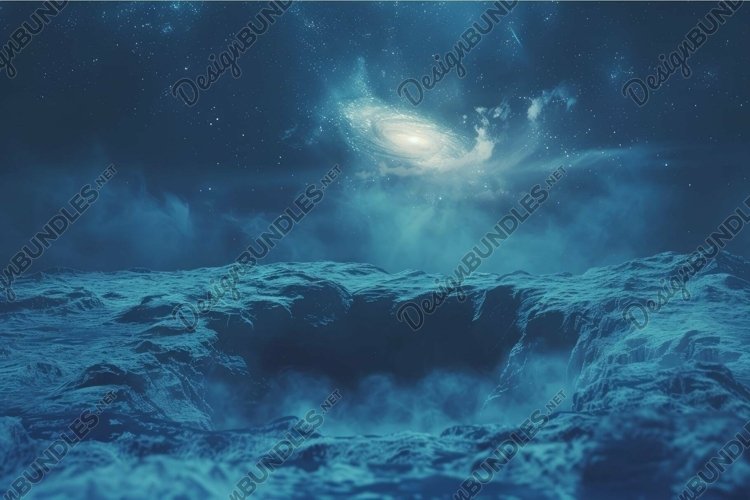 Mystical night sky over mountain terrain