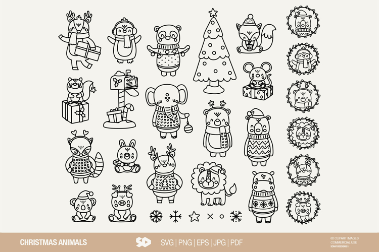 Christmas animals clipart Bundle. Christmas stickers.