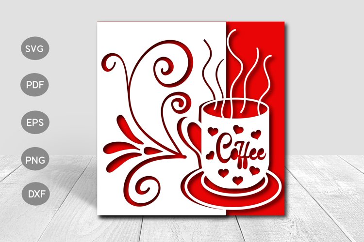 Coffee Love Papercut Card Cover Template SVG Design