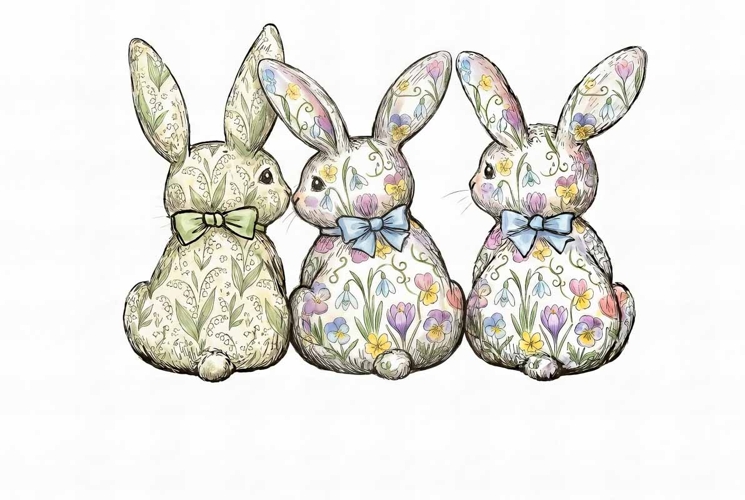Watercolor Happy Easter Bunnies PNG   JPG